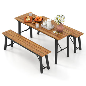 Folding Picnic Bench Set Rectangular Acacia Wood Dining Camping BBQ Benches view 7