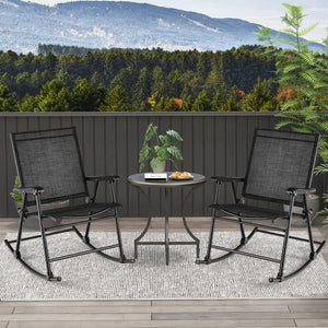 Folding Rocking Chair with Breathable Seat Fabric Set of 2-Black view 2