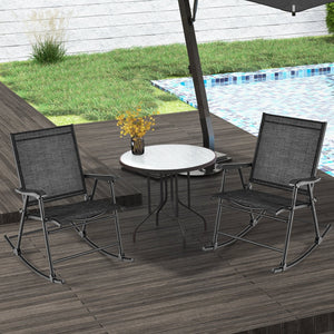 Folding Rocking Chair with Breathable Seat Fabric Set of 2-Black view 3