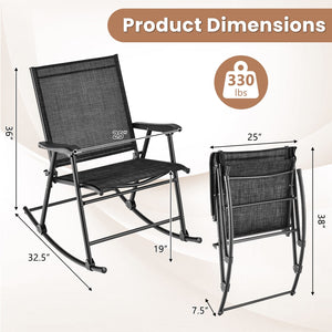 Folding Rocking Chair with Breathable Seat Fabric Set of 2-Black view 4