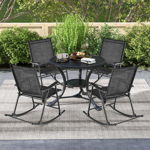 Folding Rocking Chair with Breathable Seat Fabric Set of 2-Black view 5