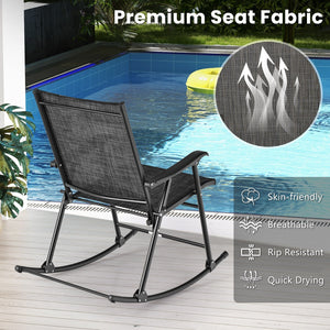 Folding Rocking Chair with Breathable Seat Fabric Set of 2-Black view 6