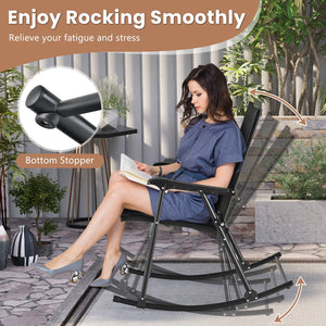 Folding Rocking Chair with Breathable Seat Fabric Set of 2-Black view 7