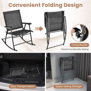 Folding Rocking Chair with Breathable Seat Fabric Set of 2-Black view 8