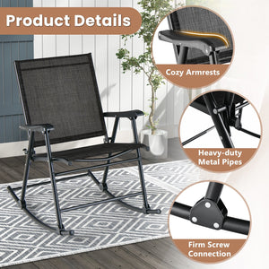 Folding Rocking Chair with Breathable Seat Fabric Set of 2-Black view 9
