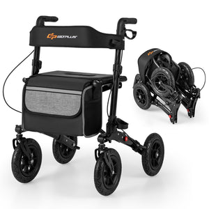 Folding Rollator Walker for Seniors with Seat for All Terrain-Black view 3