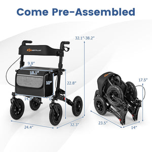 Folding Rollator Walker for Seniors with Seat for All Terrain-Black view 4
