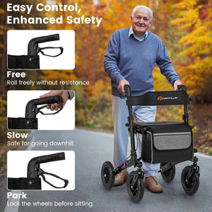 Folding Rollator Walker for Seniors with Seat for All Terrain-Black view 5