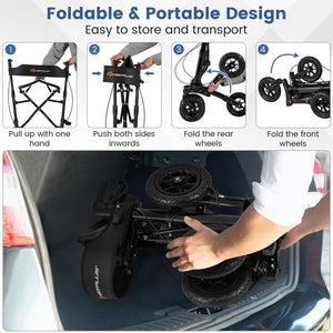 Folding Rollator Walker for Seniors with Seat for All Terrain-Black view 7