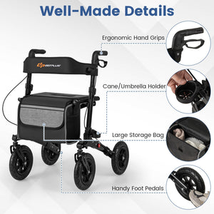 Folding Rollator Walker for Seniors with Seat for All Terrain-Black view 9