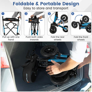 Folding Rollator Walker for Seniors with Seat for All Terrain-Navy view 9