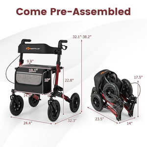 Folding Rollator Walker for Seniors with Seat for All Terrain-Red view 4