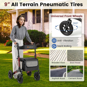 Folding Rollator Walker for Seniors with Seat for All Terrain-Red view 6