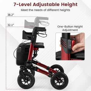 Folding Rollator Walker for Seniors with Seat for All Terrain-Red view 8