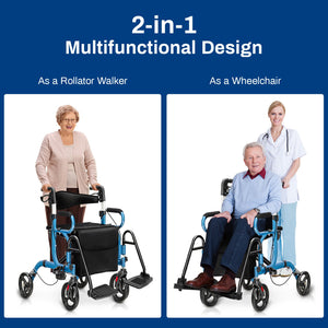 Folding Rollator Walker with 8-inch Wheels and Seat-Navy view 4
