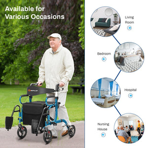 Folding Rollator Walker with 8-inch Wheels and Seat-Navy view 9