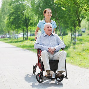 Folding Rollator Walker with 8-inch Wheels and Seat-Red view 6