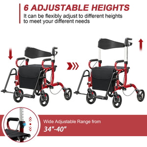 Folding Rollator Walker with 8-inch Wheels and Seat-Red view 7