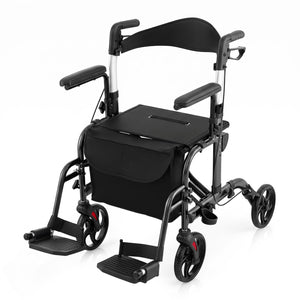 Folding Rollator Walker with Seat and Wheels Supports up to 300 lbs-Black