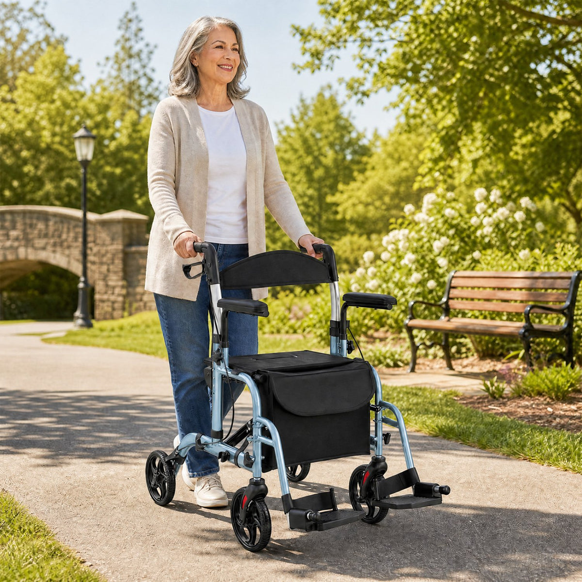Folding Rollator Walker with Seat and Wheels Supports up to 300 lbs-Navy view 2