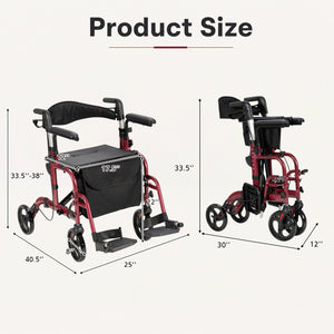 Folding Rollator Walker with Seat and Wheels Supports up to 300 lbs-Red view 4