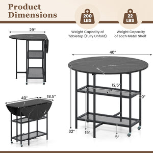 Folding Round Dining Table with Lockable Wheels-Black view 5
