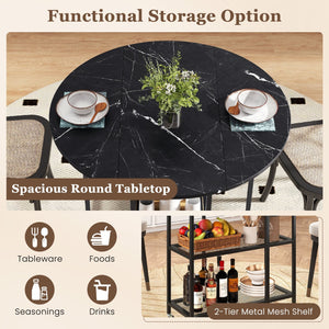 Folding Round Dining Table with Lockable Wheels-Black view 7