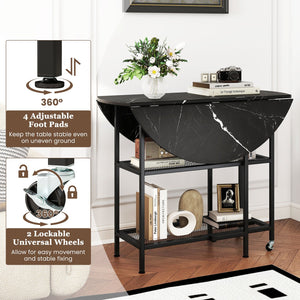 Folding Round Dining Table with Lockable Wheels-Black view 9
