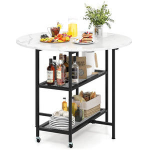Folding Round Dining Table with Lockable Wheels-White view 4