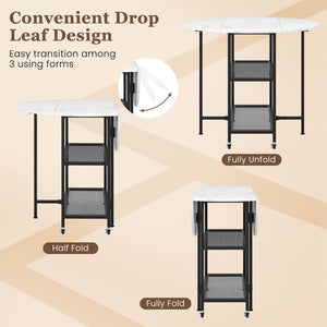Folding Round Dining Table with Lockable Wheels-White view 7