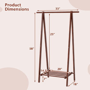 Folding Rubber Wood Clothes Hanging Rack Standing Garment Rack with Bottom Storage Shelf-Walnut view 5