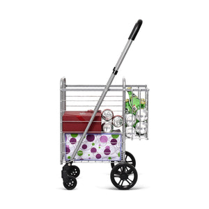 Folding Shopping Cart Basket Rolling Trolley with Adjustable Handle-Silver view 6