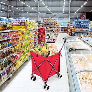 Folding Shopping Utility Cart with Water-Resistant Removable Canvas Bag-Red view 2