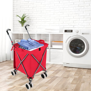 Folding Shopping Utility Cart with Water-Resistant Removable Canvas Bag-Red view 3