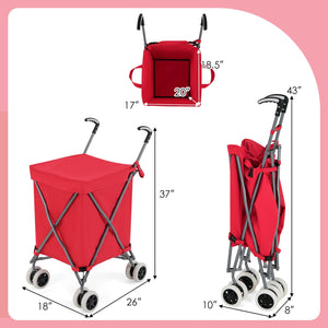 Folding Shopping Utility Cart with Water-Resistant Removable Canvas Bag-Red view 4