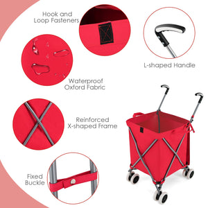 Folding Shopping Utility Cart with Water-Resistant Removable Canvas Bag-Red view 8