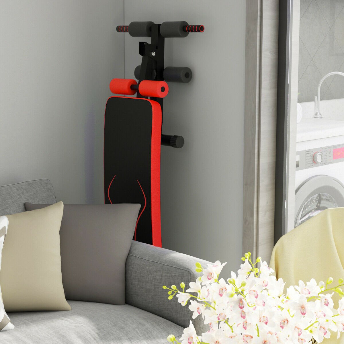 Folding Weight Bench Adjustable Sit-up Board Workout Slant Bench-Red view 2