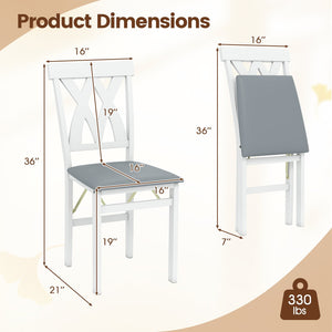 Folding Wooden Dining Chair Set of 2 Faux Leather Upholstered Kitchen Armless Chairs-White view 5