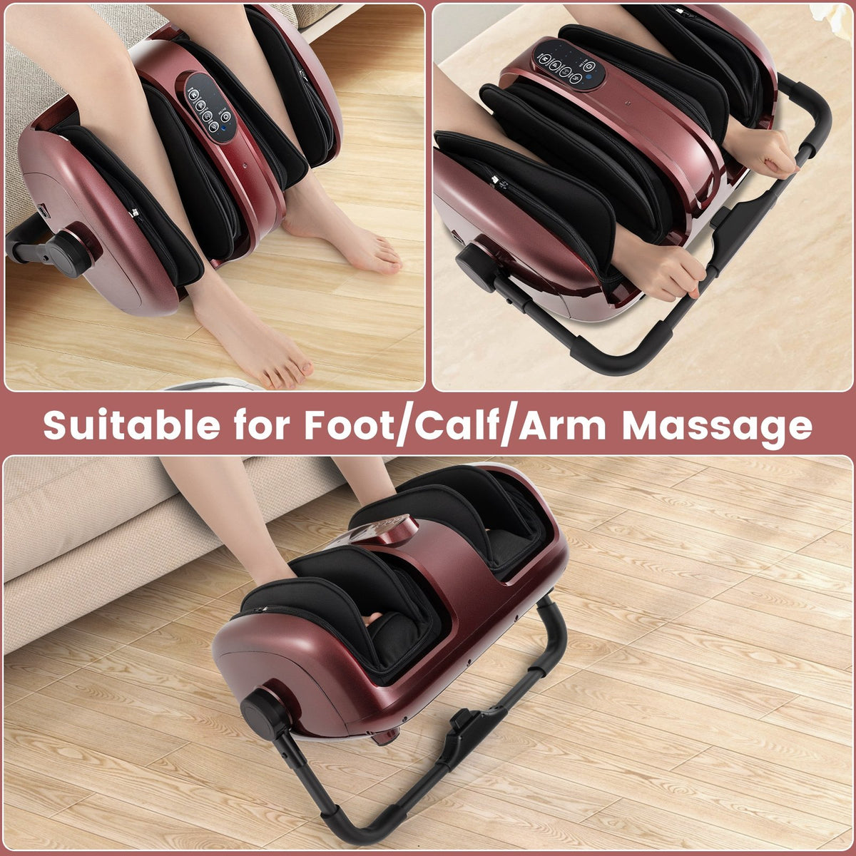 Foot and Calf Massager with Heat for Blood Circulation Pain Relief-Red view 2