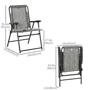 2 Pieces Outdoor Folding Patio Chair Set, Portable Camping Chairs with Armrests for Garden, Patio, Pool, Beach, Grey