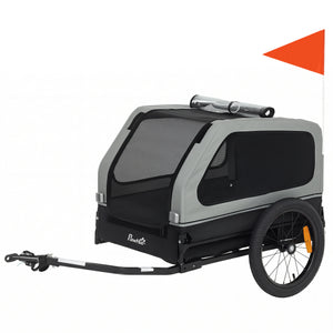 Dog Bike Trailer for Small & Medium Dogs up to 44 lbs, Universal Bicycle Coupler, Flip-Down Ramp Tailgate, Grey