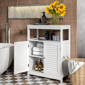 Freestanding Bathroom Floor Cabinet with Double Shutter Doors-White view 2