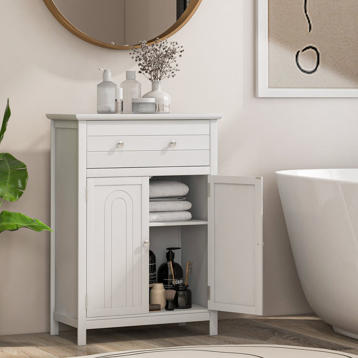 Free Standing Bathroom Storage Cabinet with Large Drawer view 2