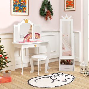 Free-Standing Full Length Kids Jewelry Armoire Cabinet with Storage Capacity-White view 6