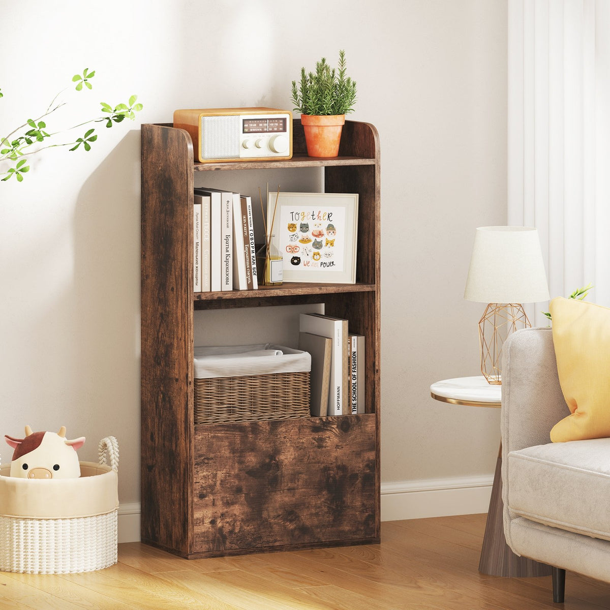 Freestanding Bookshelf with 3-Tier Open Shelf-Rustic Brown view 2