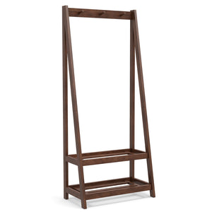 Freestanding Clothes Rack with 3 Hooks and 2 Shelves-Walnut view 4