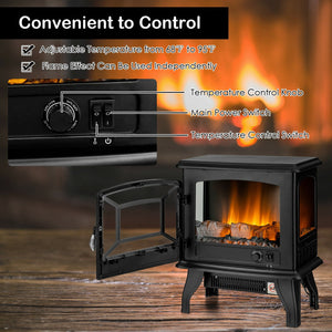 Freestanding Fireplace Heater with Realistic Dancing Flame Effect-Black view 3