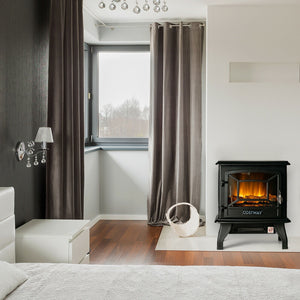 Freestanding Fireplace Heater with Realistic Dancing Flame Effect-Black view 6