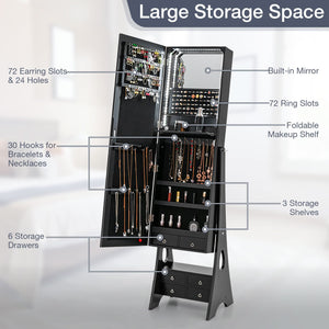Freestanding Full Length LED Mirrored Jewelry Armoire with 6 Drawers-Black view 6