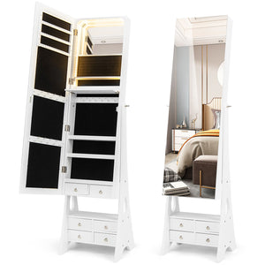 Freestanding Full Length LED Mirrored Jewelry Armoire with 6 Drawers-White view 4